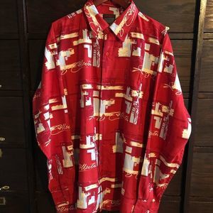 Vintage FUBU Red Abstract Graphic Button Front Shirt- XL